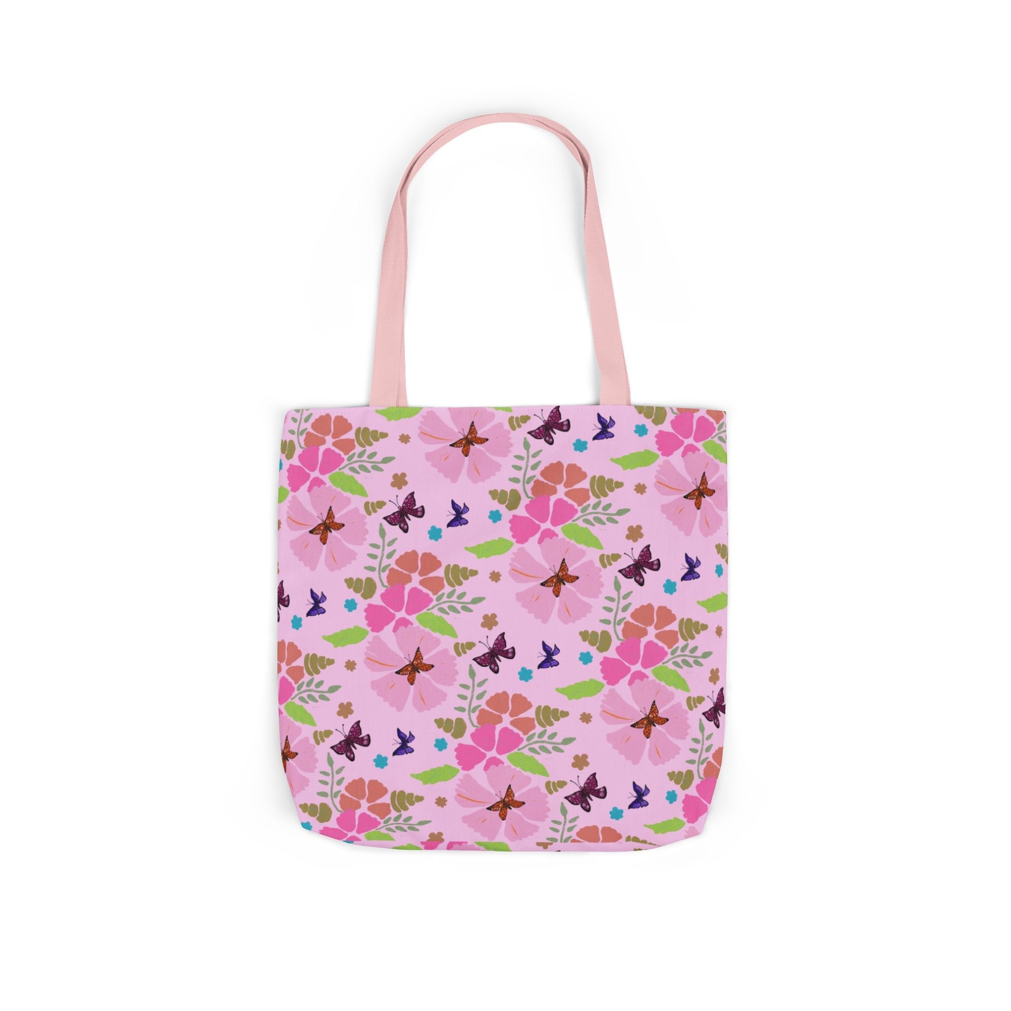 Pink Butterfly Garden Canvas Tote Bag, 5-Color Straps Printify