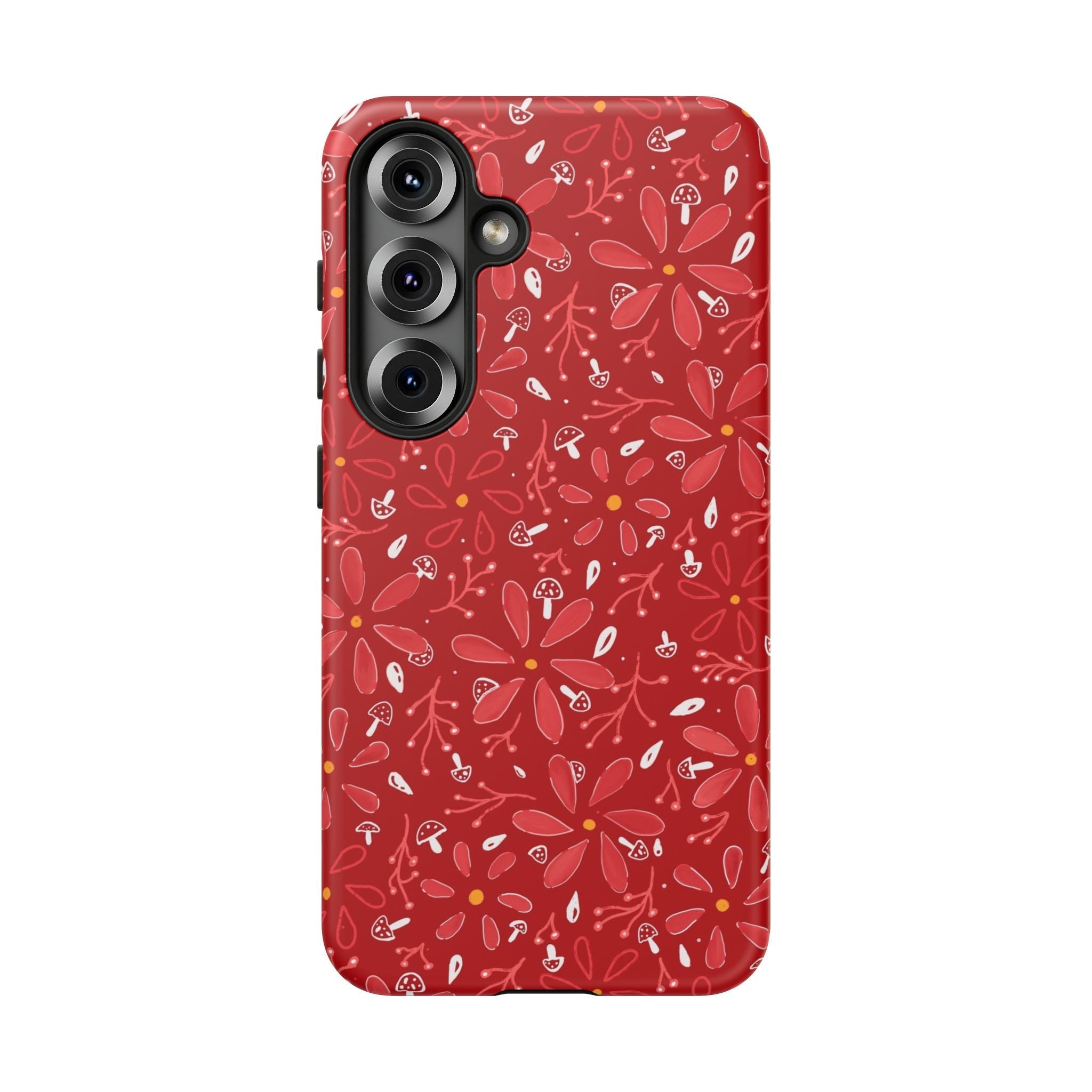 Red Flora Hand Designed Print Tough Cases Printify