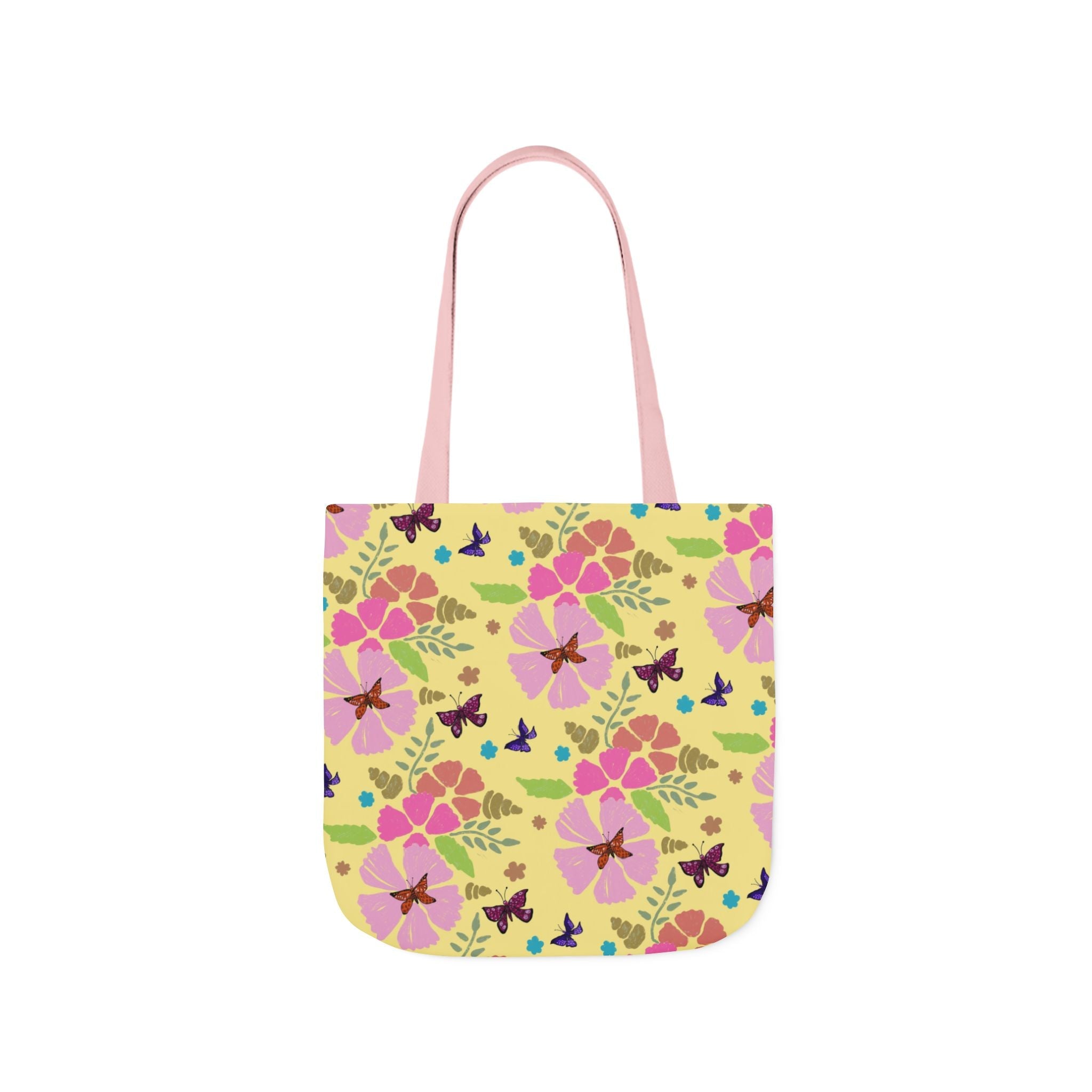 Yellow Butterfly Garden Hand Designed Print Canvas Tote Bag, 5-Color Straps Printify