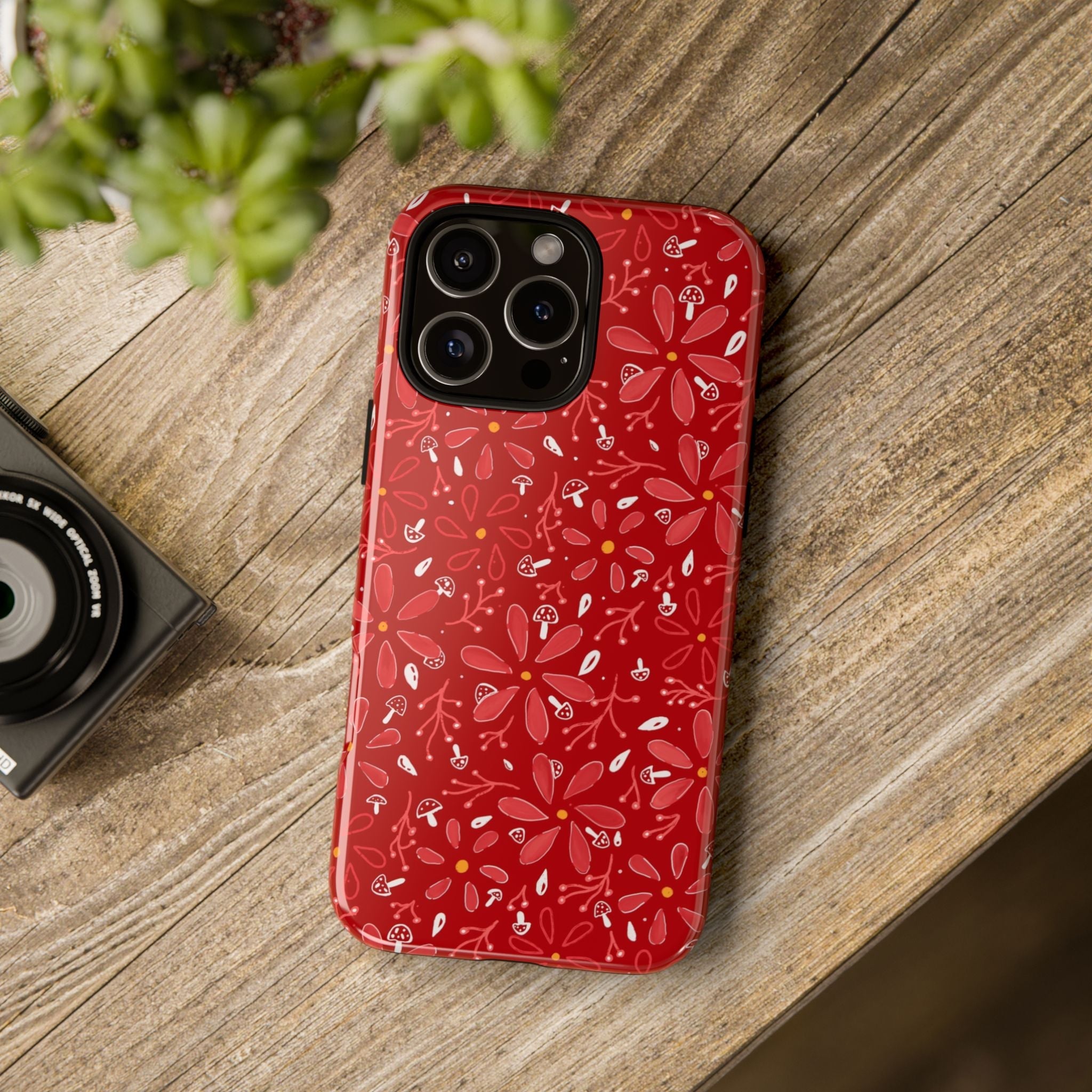 Red Flora Hand Designed Print Tough Cases Printify