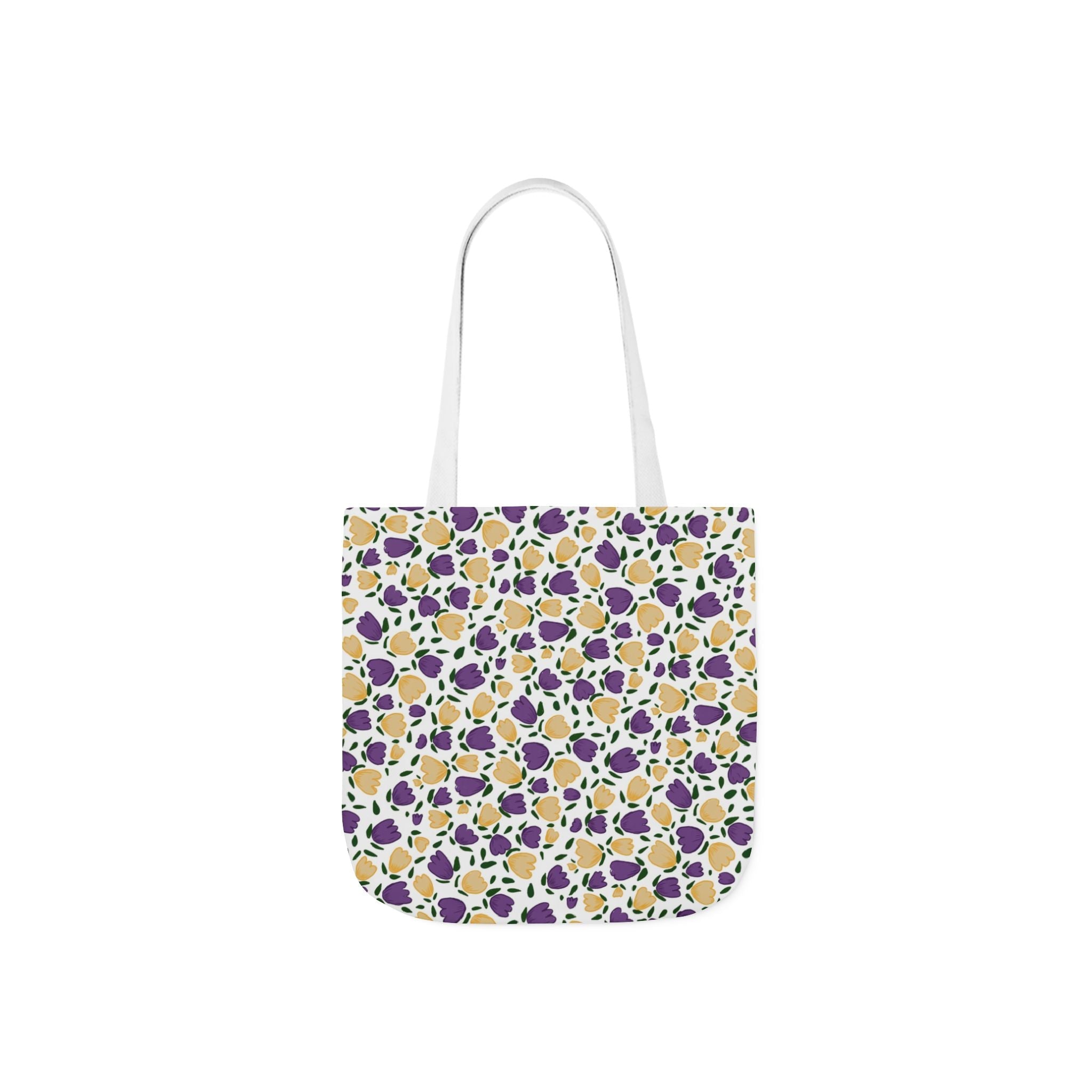 White Purple Hand Drawn Gold Flora Canvas Tote Bag, 5-Color Straps Printify