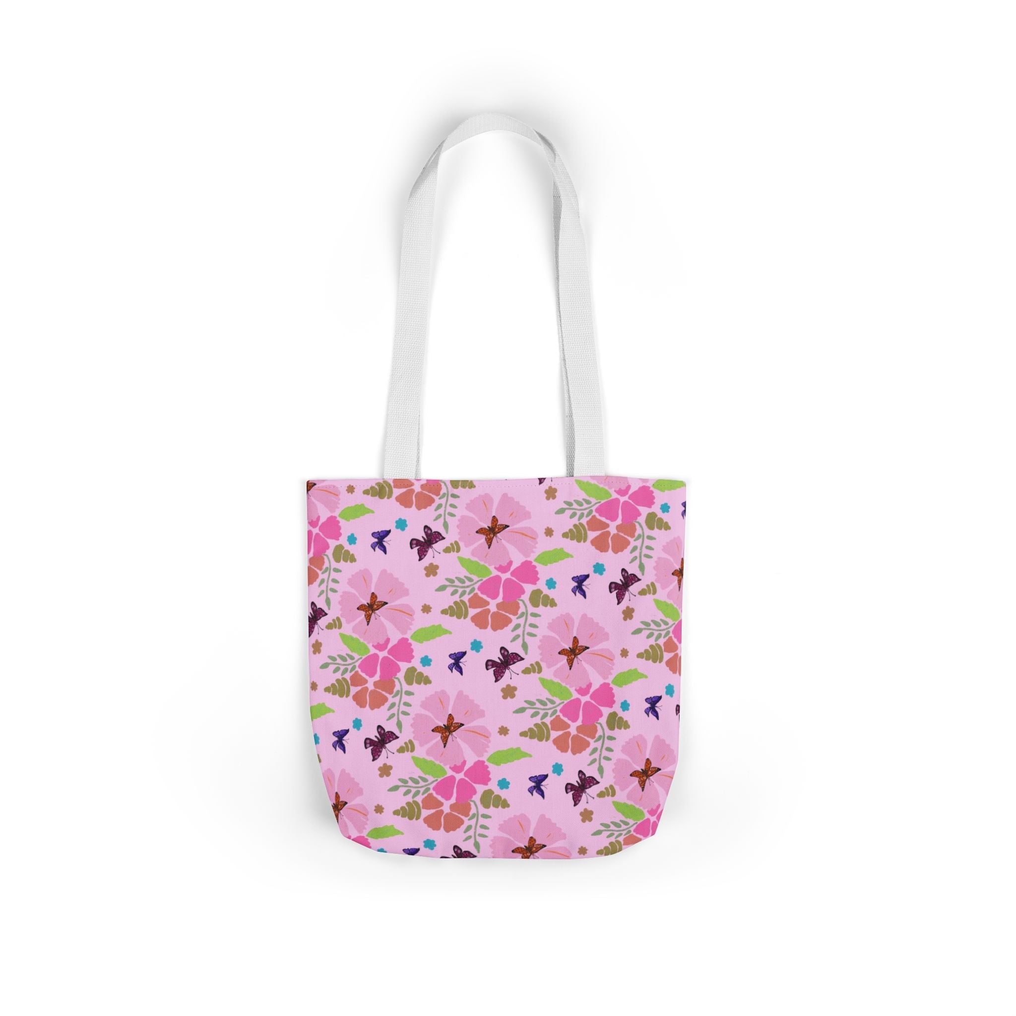 Pink Butterfly Garden Canvas Tote Bag, 5-Color Straps Printify