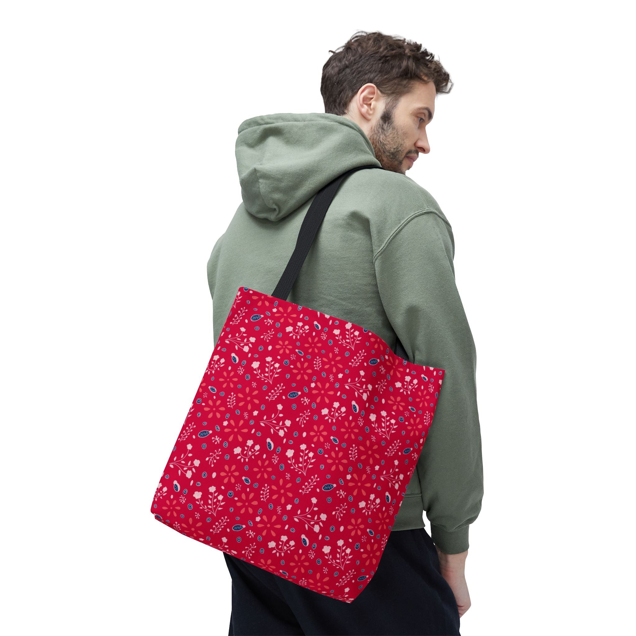 Red Botanic Print Tote Bag