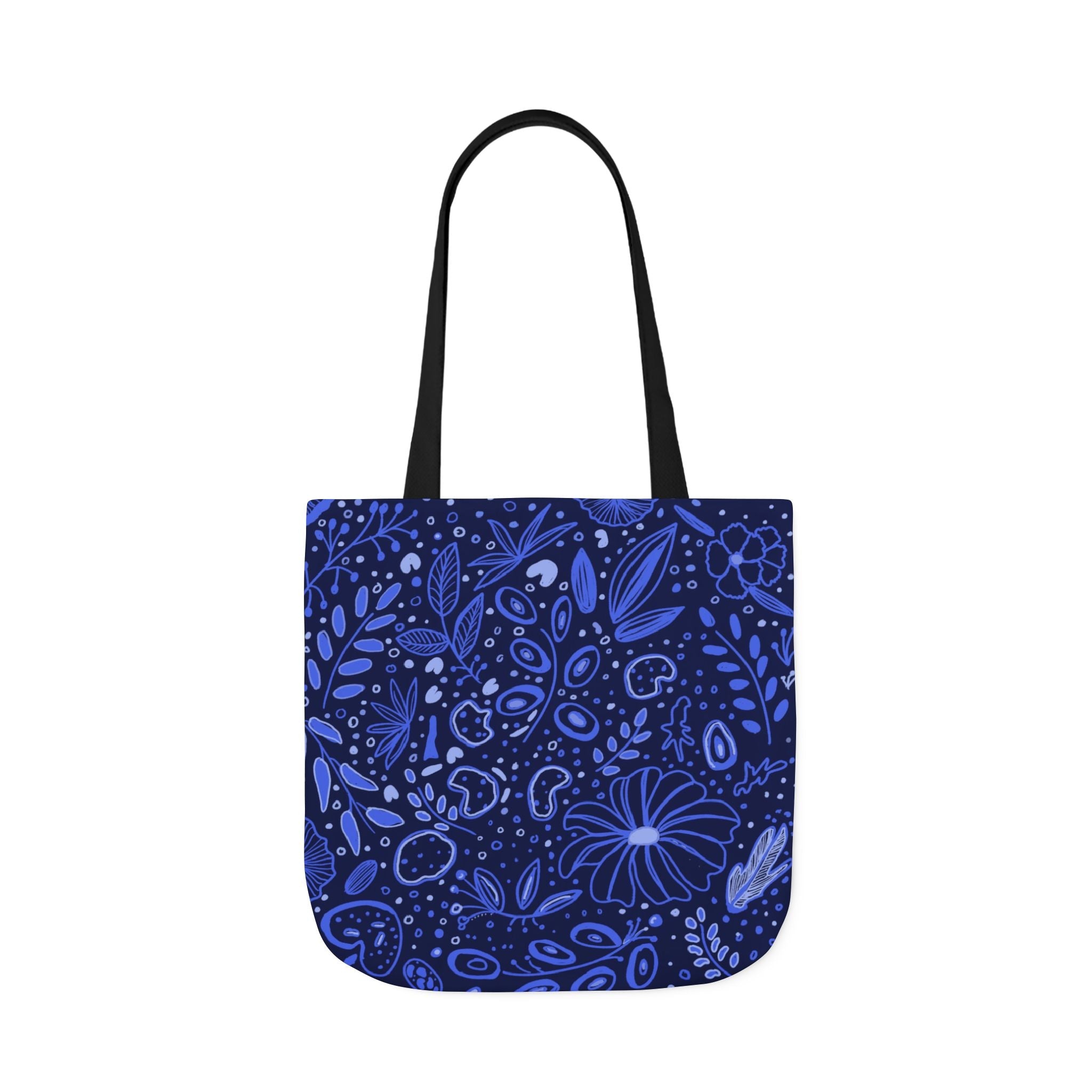 Midnight Blue Botanic Hand Design Prints Canvas Tote Bag, 5-Color Straps Printify