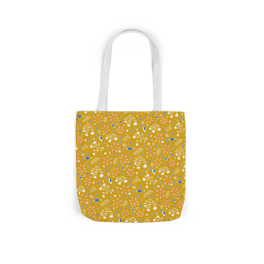 Golden Yellow Botanic Canvas Tote Bag, 5-Color Straps