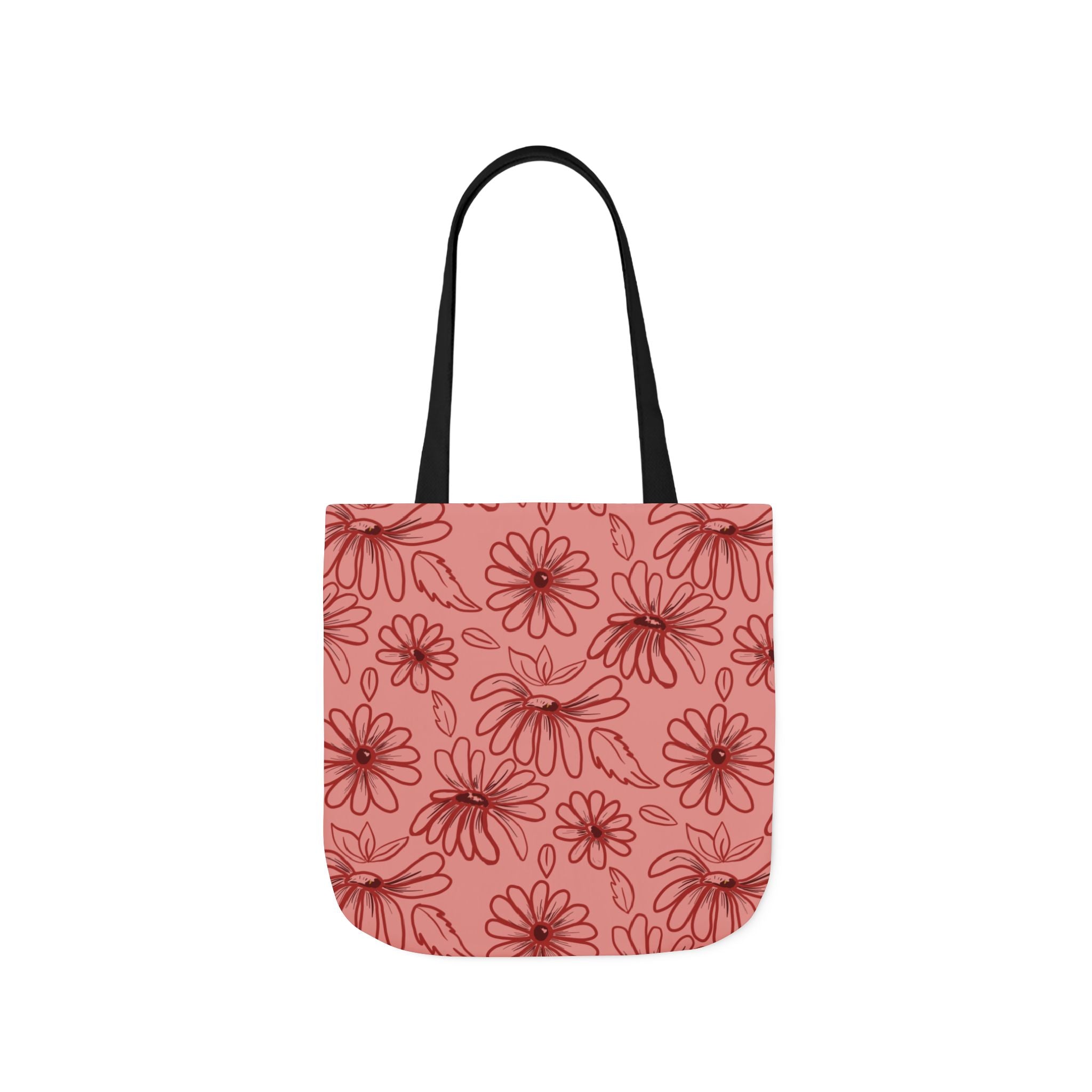 Red Flower Reusable Hand Designed Prints Canvas Tote Bag, 5-Color Straps Printify