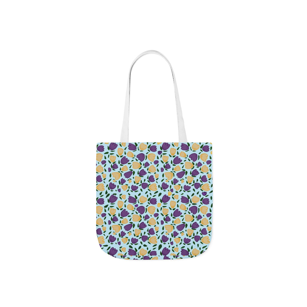 Blue Purple Cute Original Art Wild Flora Canvas Tote Bag, 5-Color Straps Printify