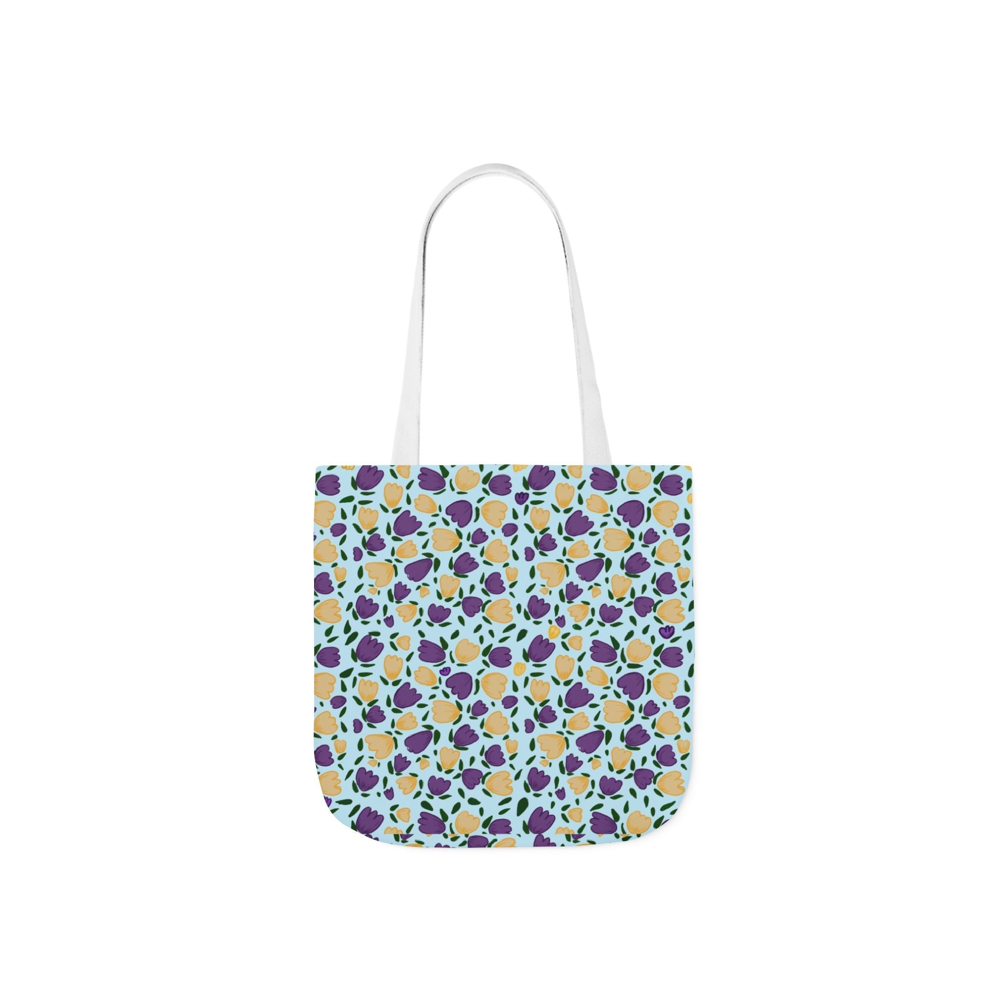 Blue Purple Cute Original Art Wild Flora Canvas Tote Bag, 5-Color Straps Printify