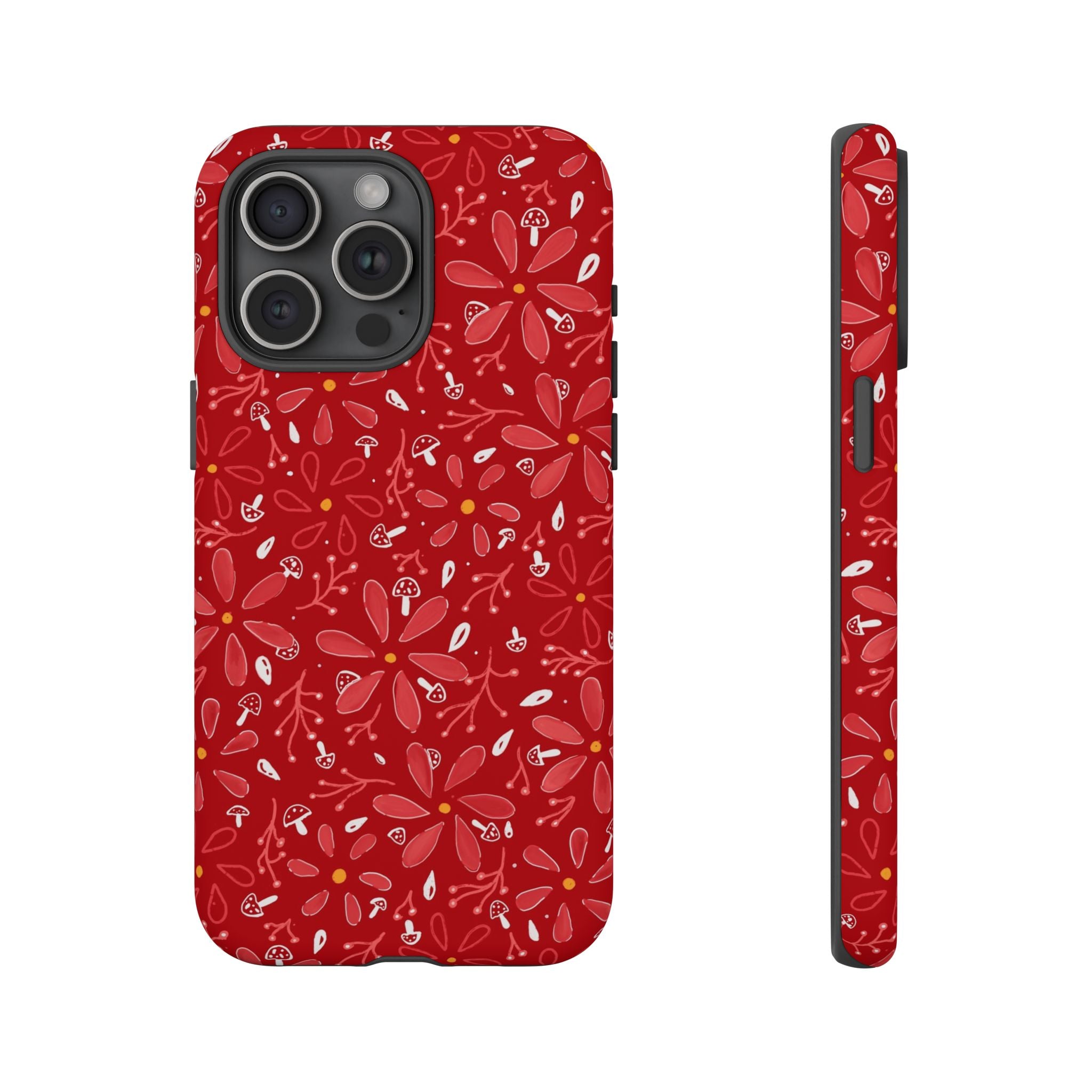 Red Flora Hand Designed Print Tough Cases Printify