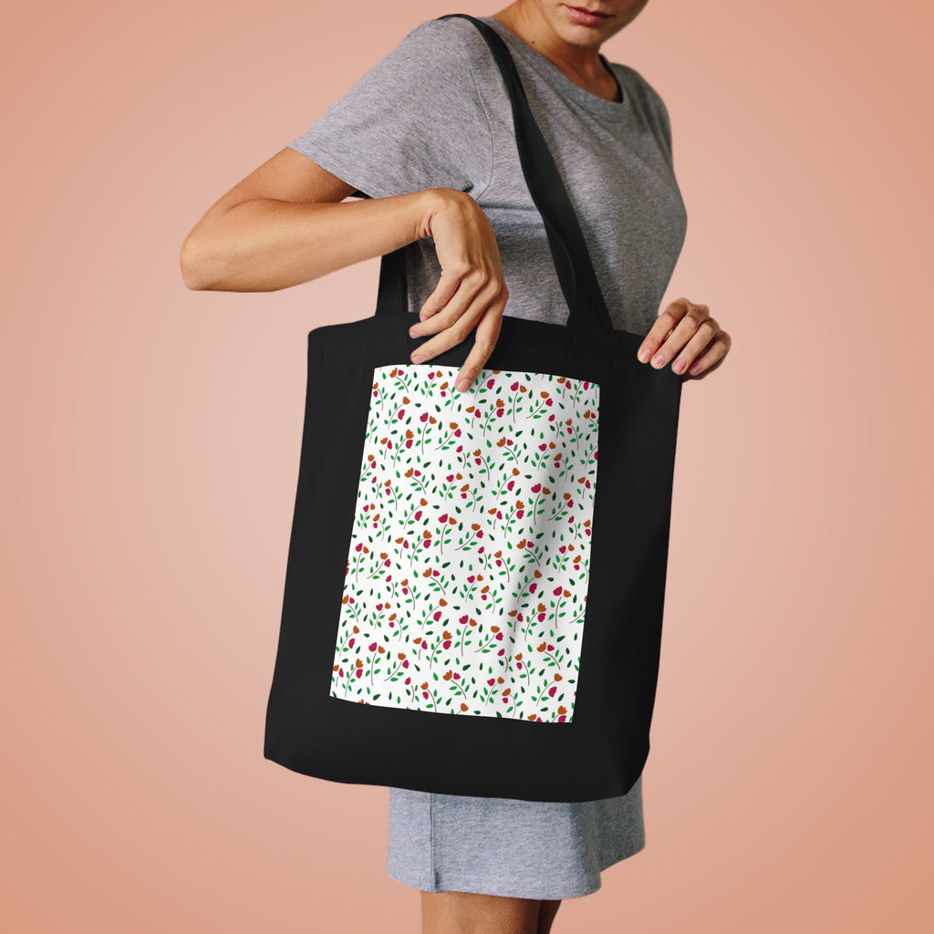Small Flora prints Cotton Tote Bag-Cream /Black Printify