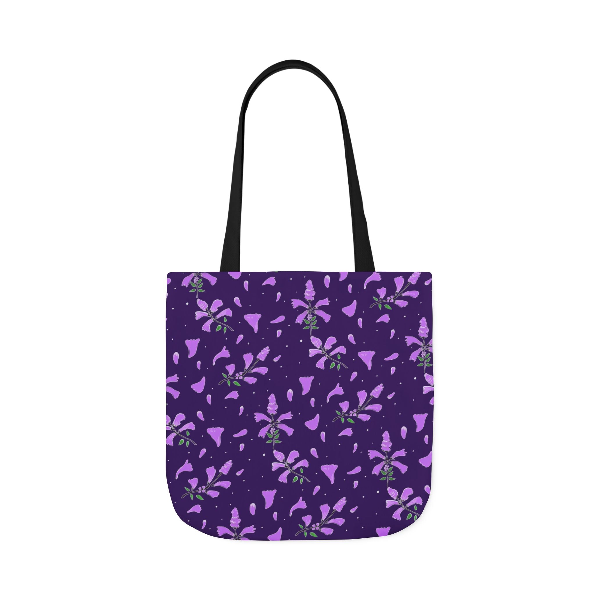 Wild Flower Purple Hand Designed Prints Canvas Tote Bag, 5-Color Straps Printify