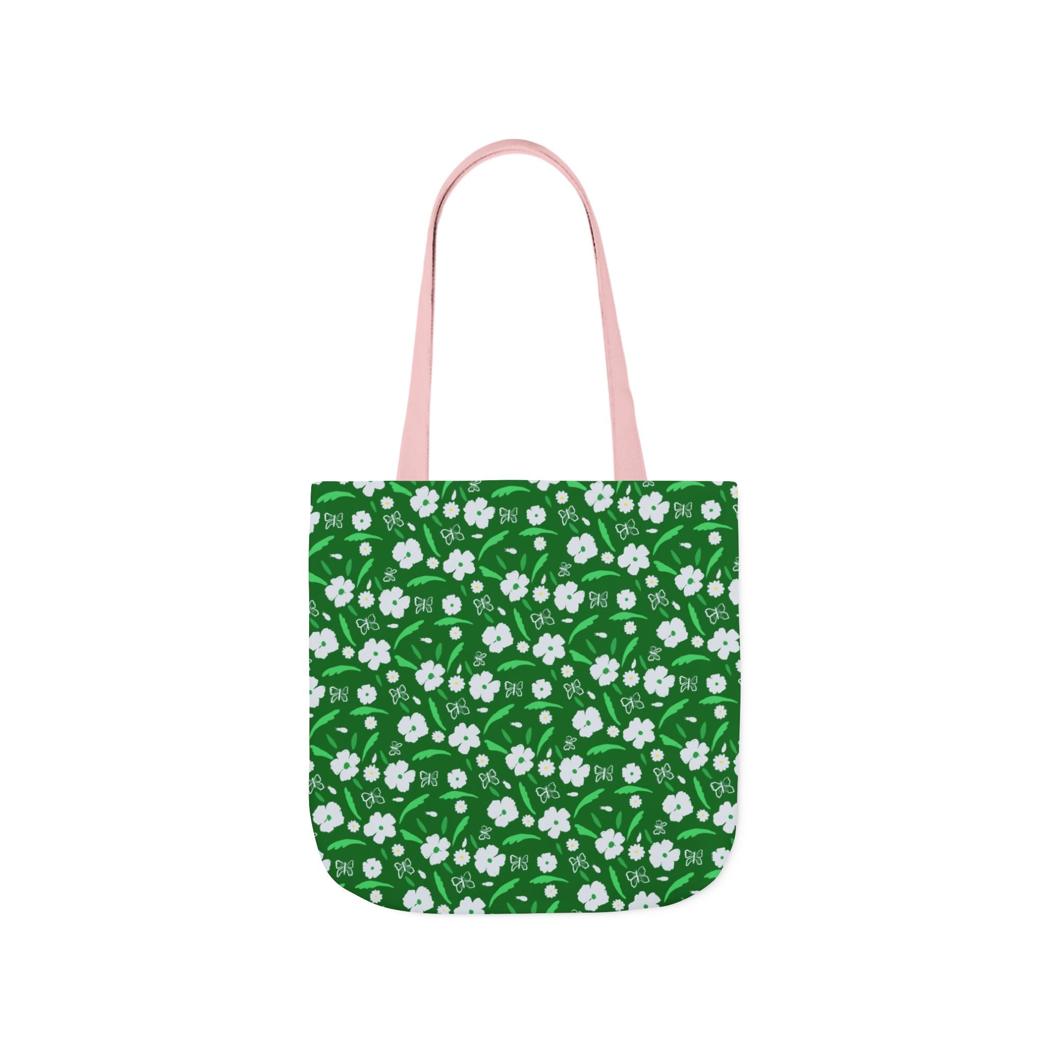 Green white wild flower hand designed prints Canvas Tote Bag, 5-Color Straps Printify
