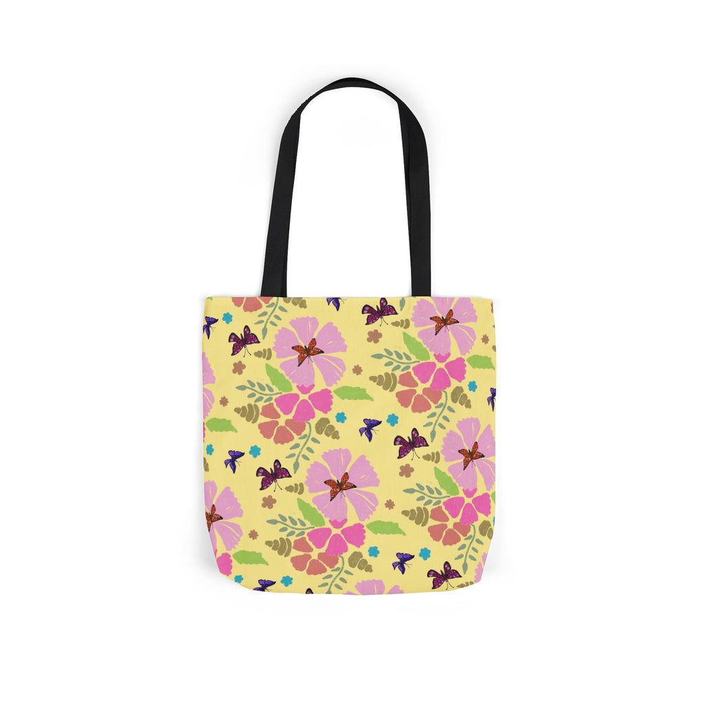 Yellow Butterfly Garden Hand Designed Print Canvas Tote Bag, 5-Color Straps Printify