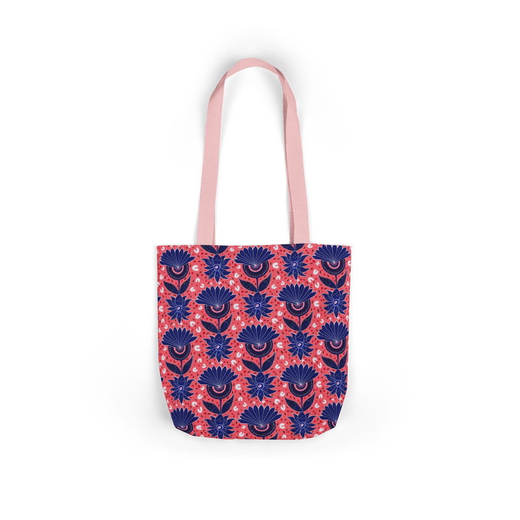 Blue Pink Botanic Canvas Tote Bag, 5-Color Straps Printify