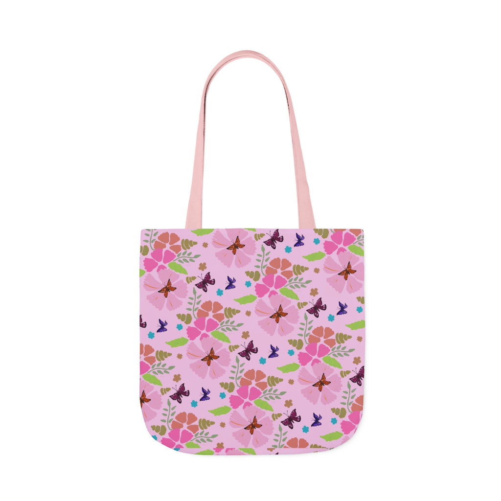 Pink Butterfly Garden Canvas Tote Bag, 5-Color Straps Printify