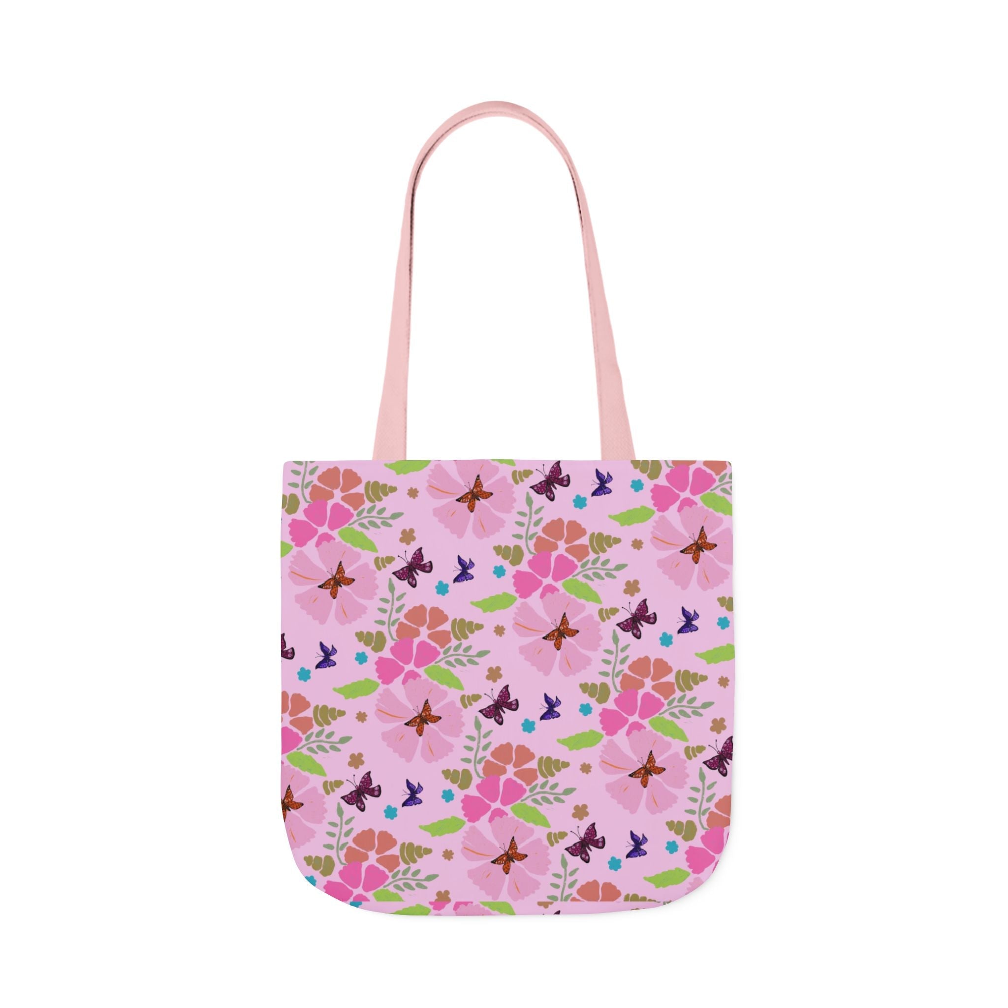 Pink Butterfly Garden Canvas Tote Bag, 5-Color Straps Printify