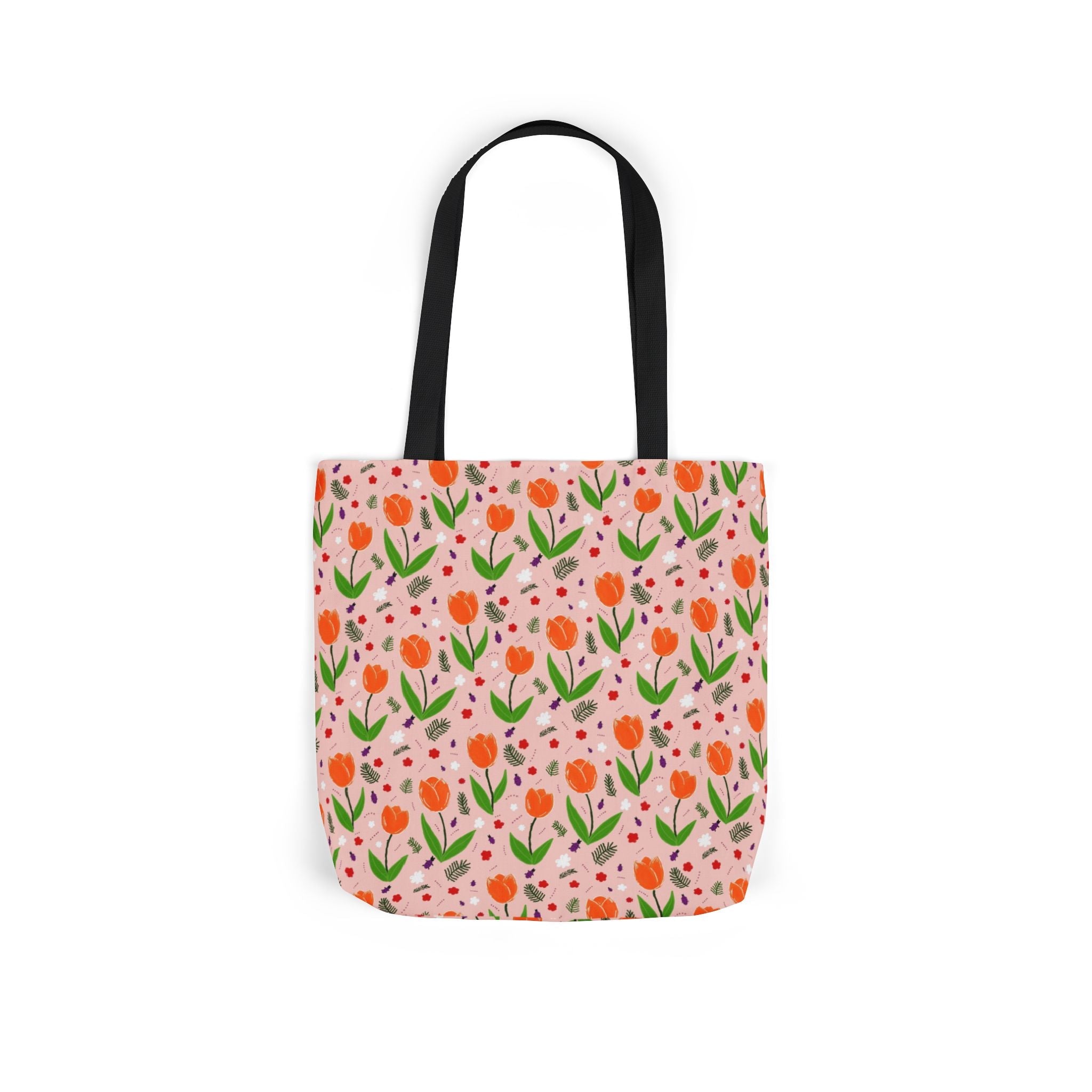 Orange Tulip Hand Designed Art Botanic Canvas Tote Bag, 5-Color Straps Printify