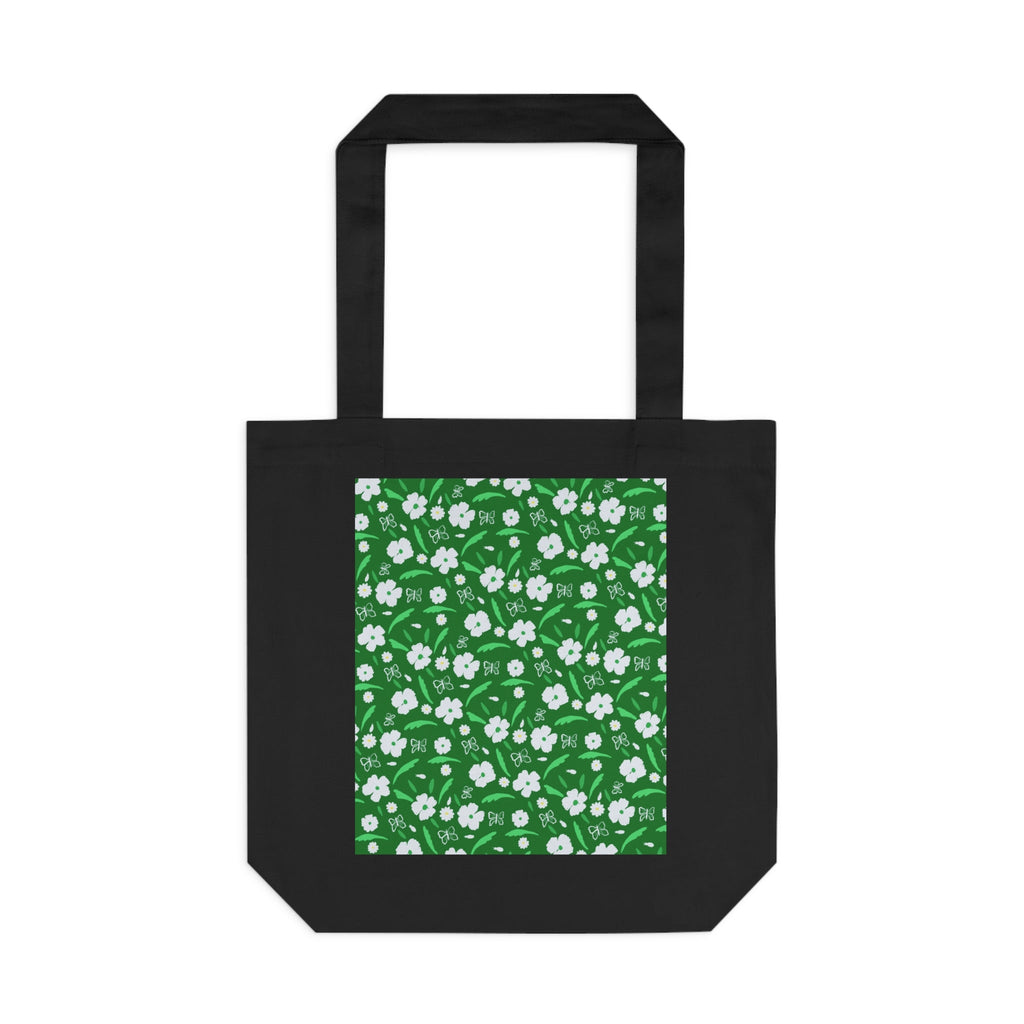 Green White Flower Cotton Tote Bag Printify
