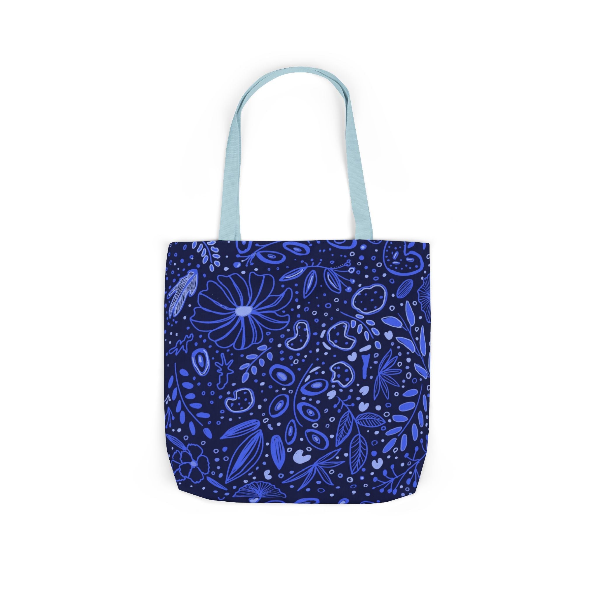 Midnight Blue Hand Designed Botanic Prints Canvas Tote Bag, 5-Color Straps Printify