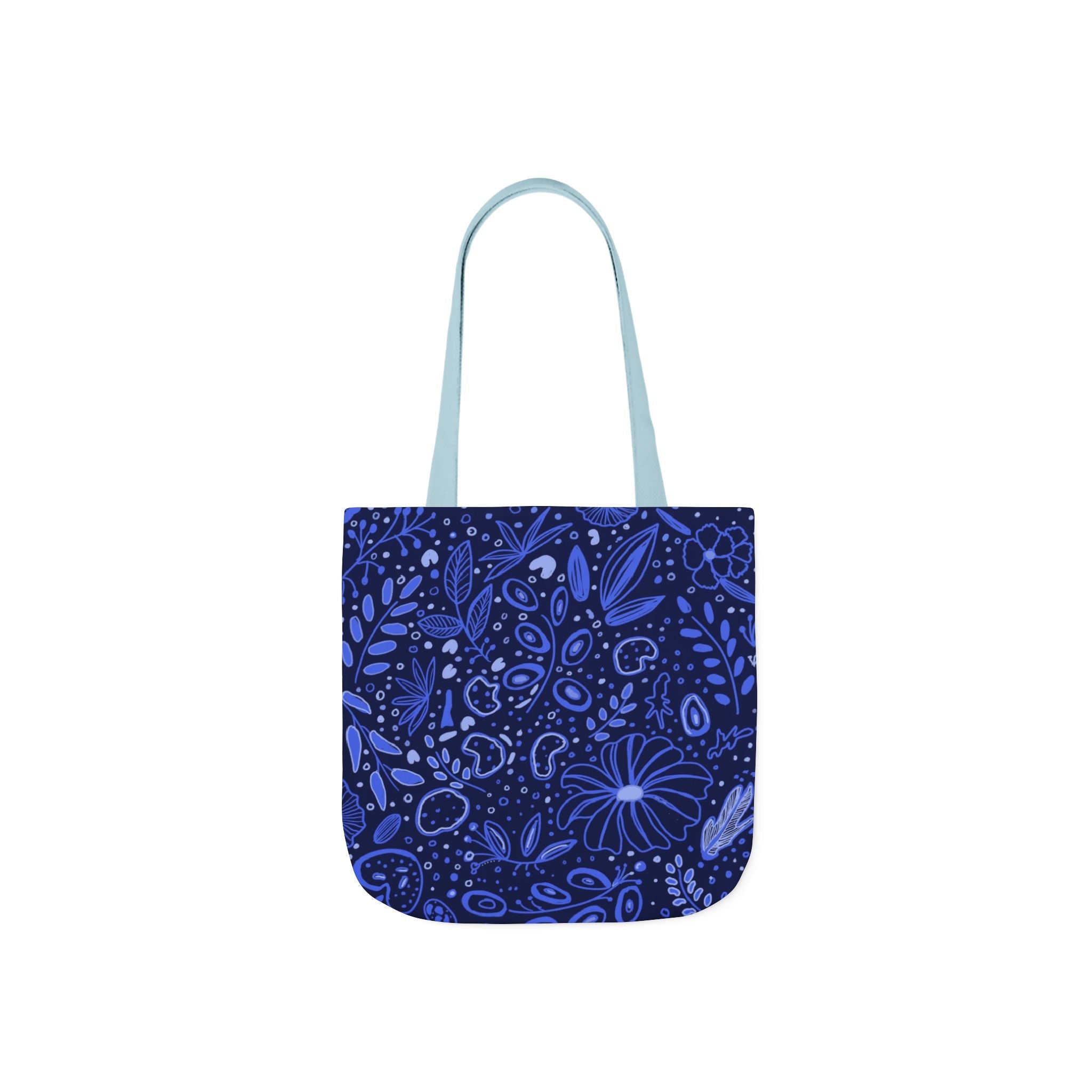 Midnight Blue Botanic Hand Design Prints Canvas Tote Bag, 5-Color Straps Printify