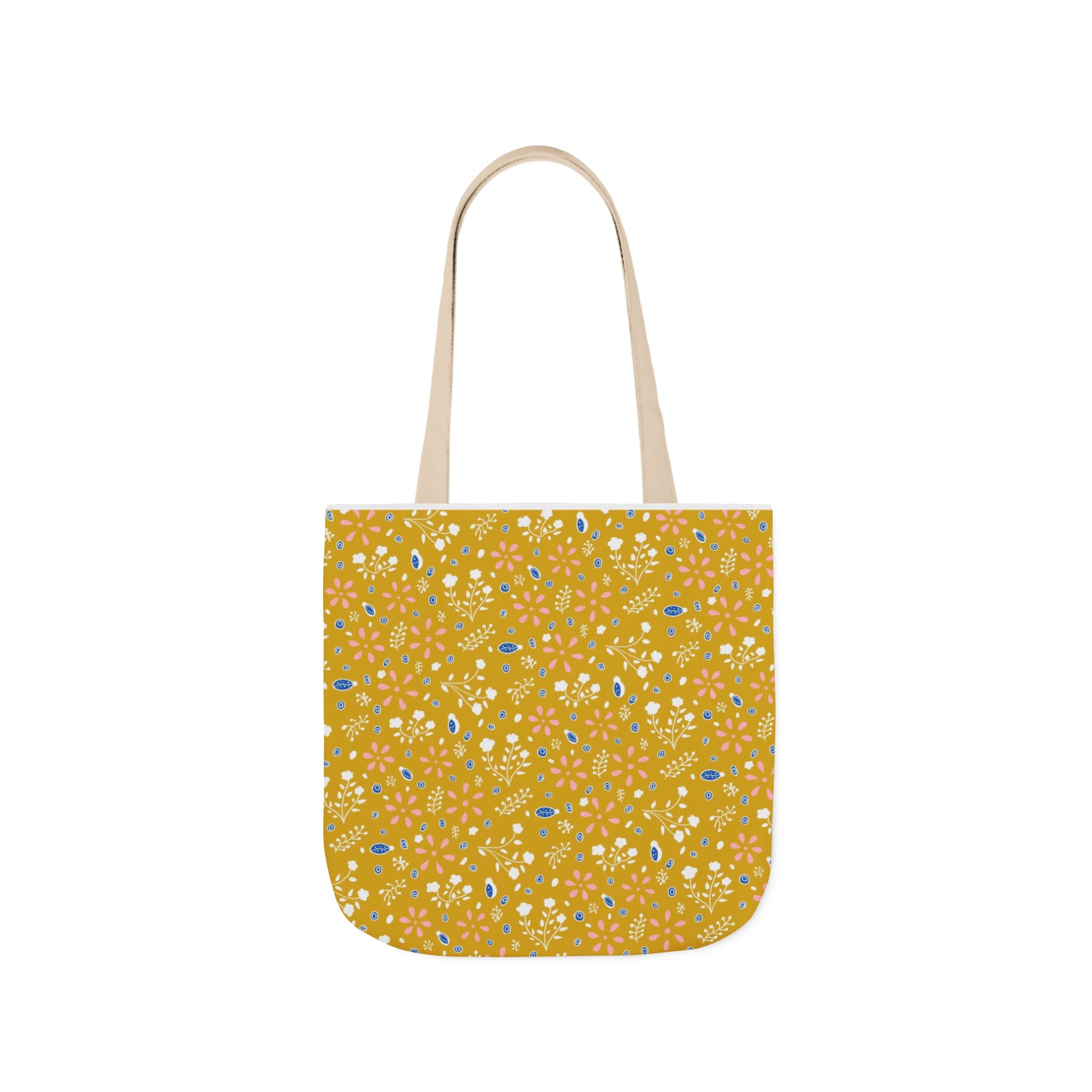 Golden Yellow Botanic Canvas Tote Bag, 5-Color Straps