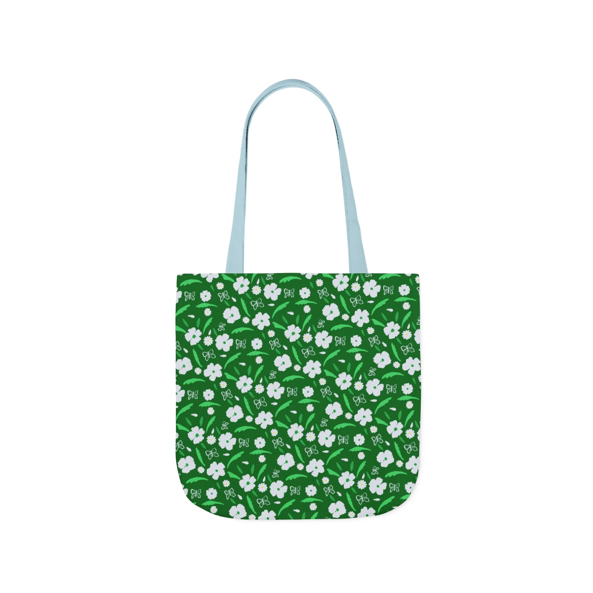 Green white wild flower hand designed prints Canvas Tote Bag, 5-Color Straps Printify