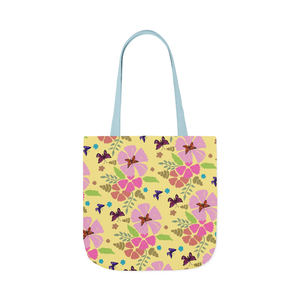 Yellow Butterfly Garden Hand Designed Print Canvas Tote Bag, 5-Color Straps Printify
