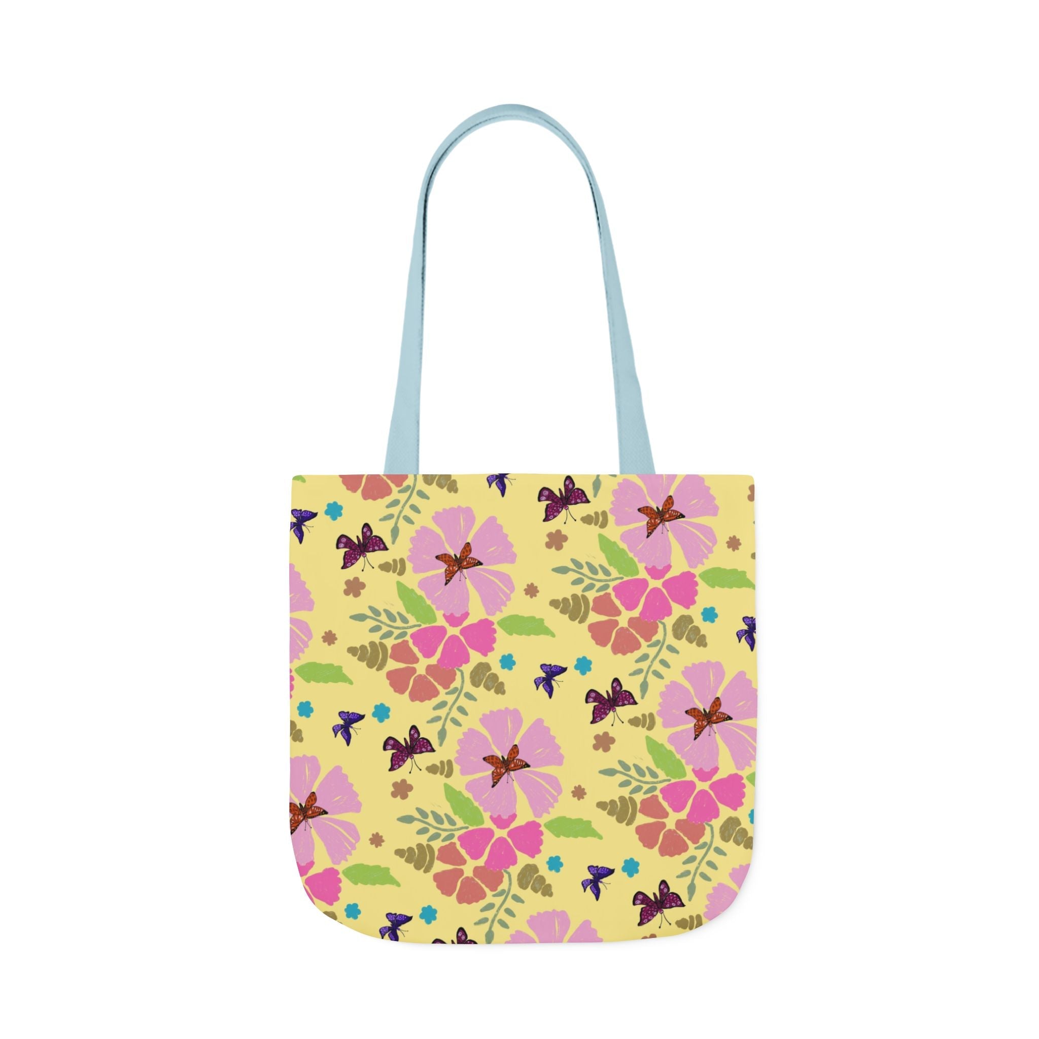 Yellow Butterfly Garden Hand Designed Print Canvas Tote Bag, 5-Color Straps Printify