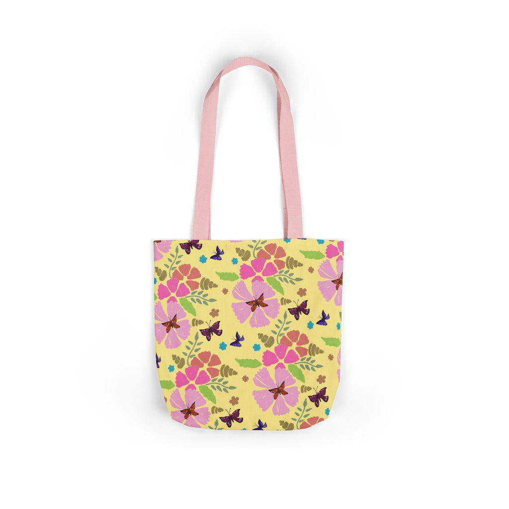 Yellow Butterfly Garden Hand Designed Print Canvas Tote Bag, 5-Color Straps Printify