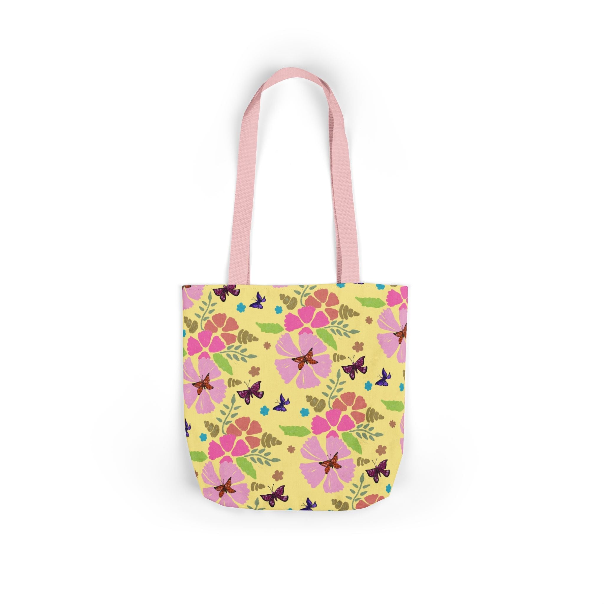Yellow Butterfly Garden Hand Designed Print Canvas Tote Bag, 5-Color Straps Printify