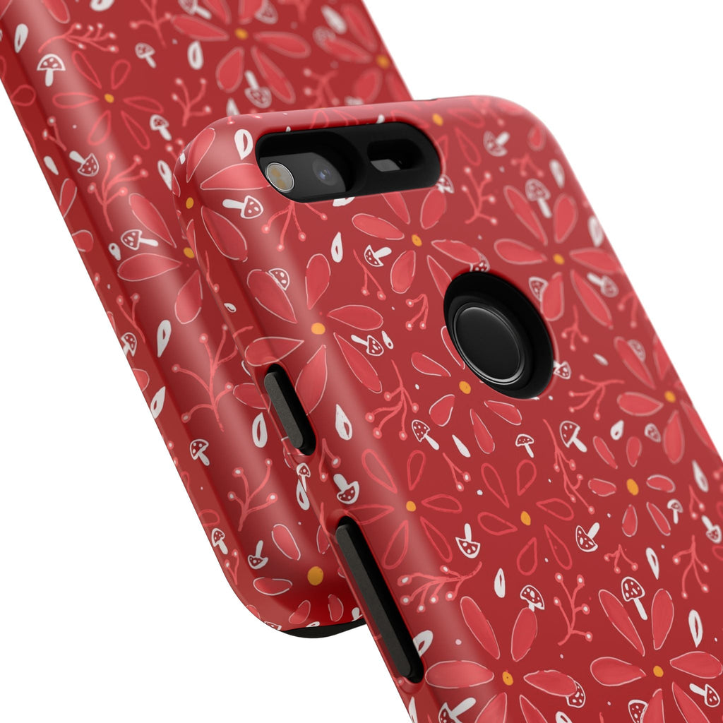 Red Flora Hand Designed Print Tough Cases Printify