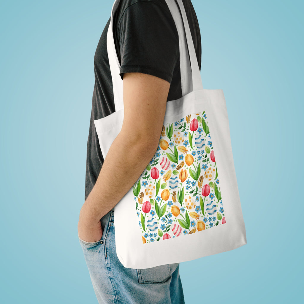Easter Egg Tulip Hand Design Art  Cotton Tote Bag Printify