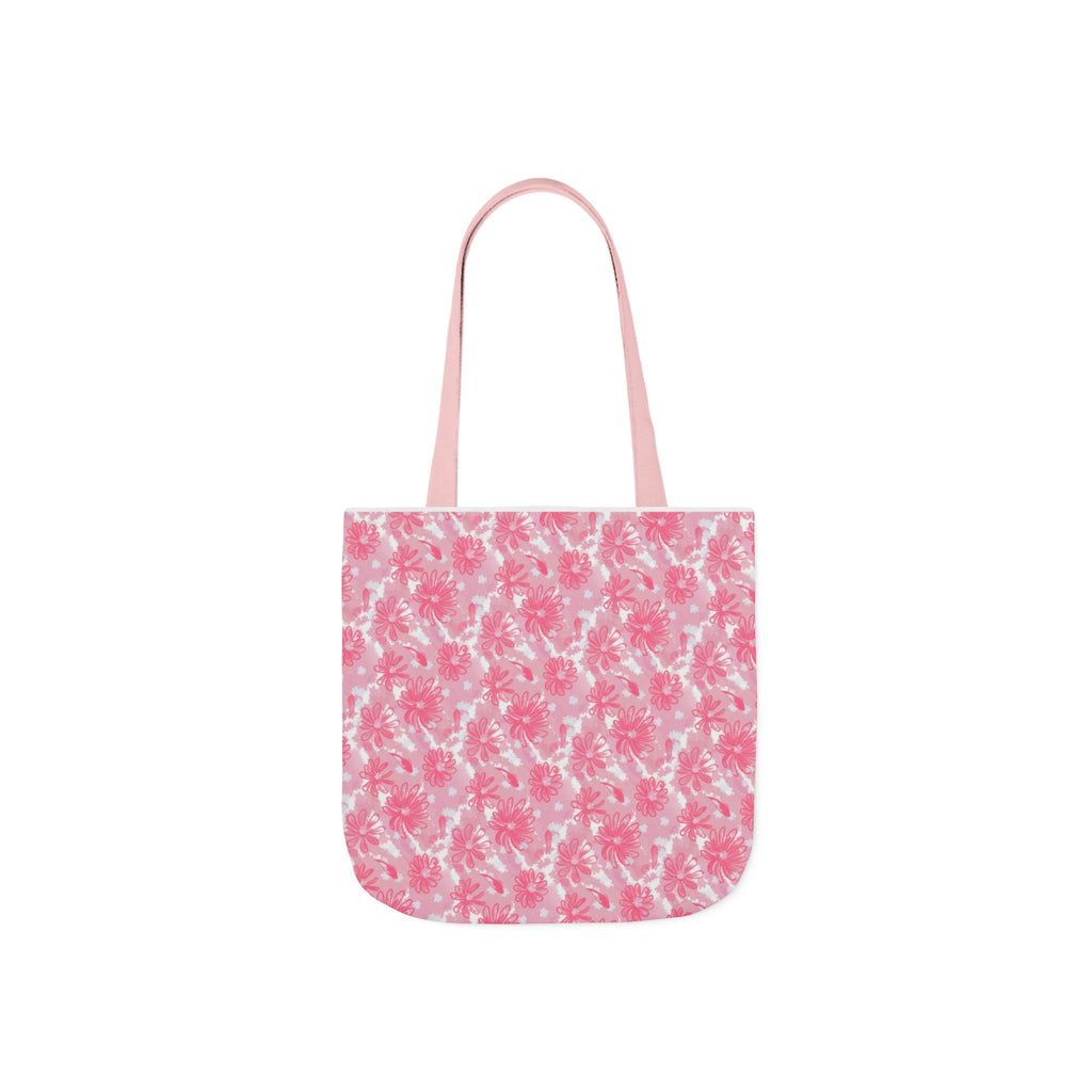 Cute Pink Flora Original Art Canvas Tote Bag, 5-Color Straps Printify