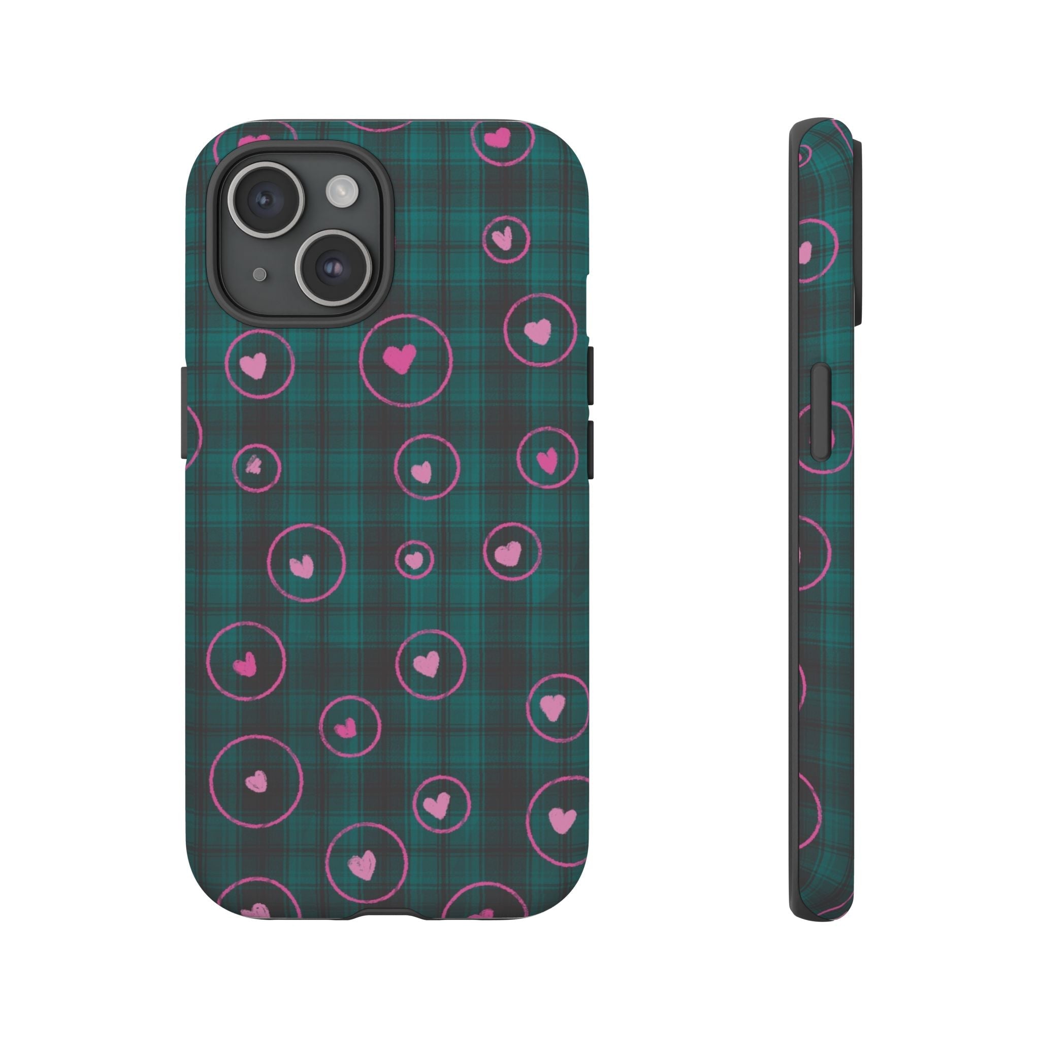 Rich Green with Pink Hear Hand Drawn Prints Tough Cases Printify