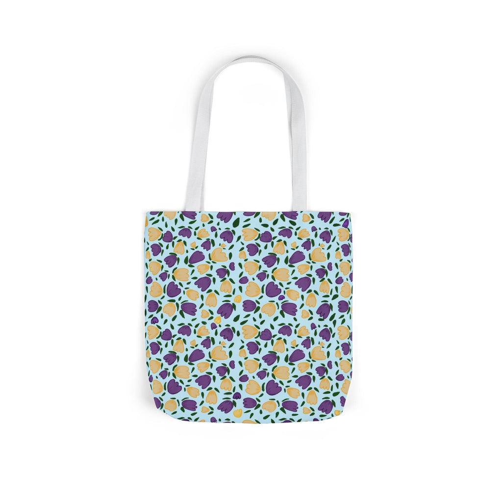 Blue Purple Cute Original Art Wild Flora Canvas Tote Bag, 5-Color Straps Printify