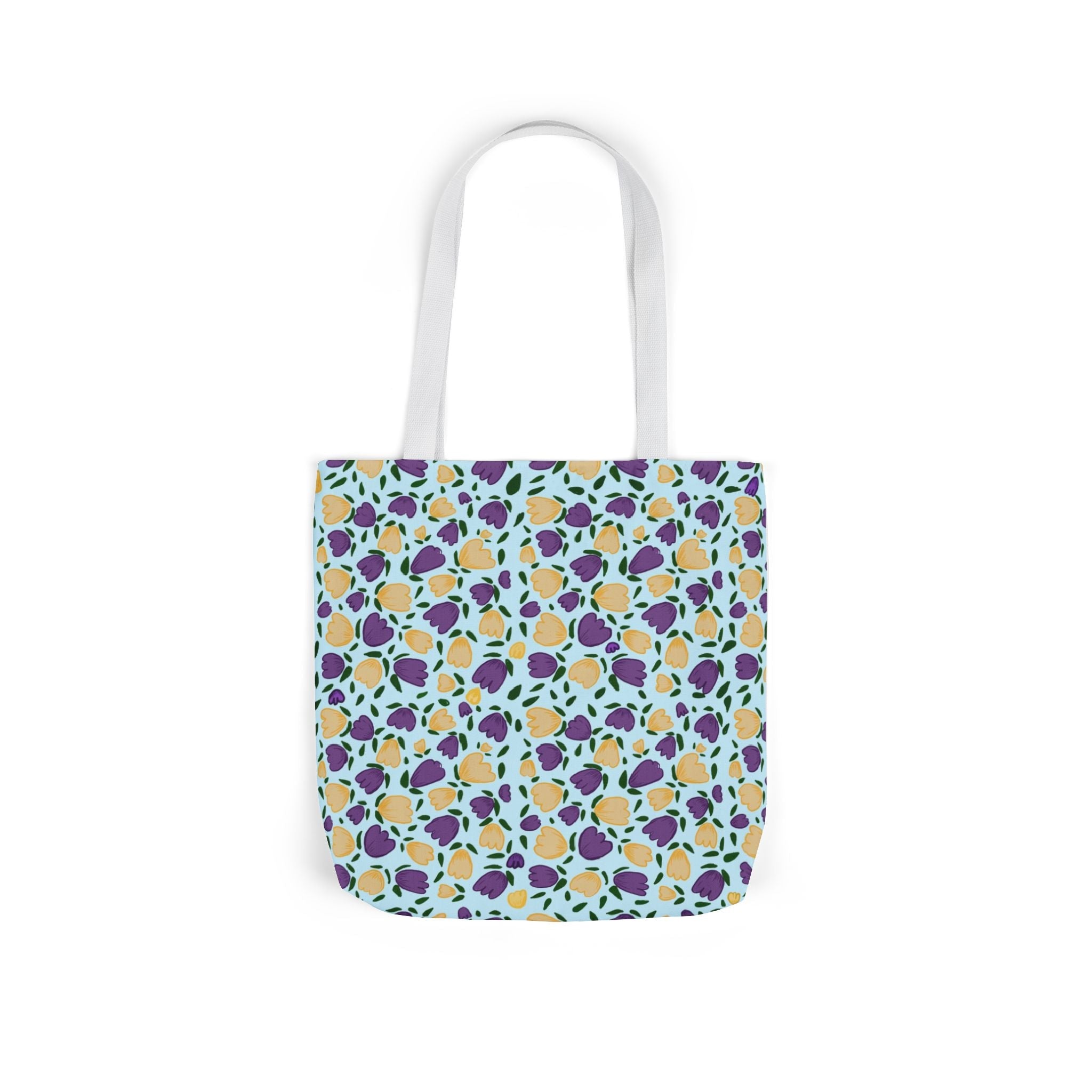 Blue Purple Cute Original Art Wild Flora Canvas Tote Bag, 5-Color Straps Printify