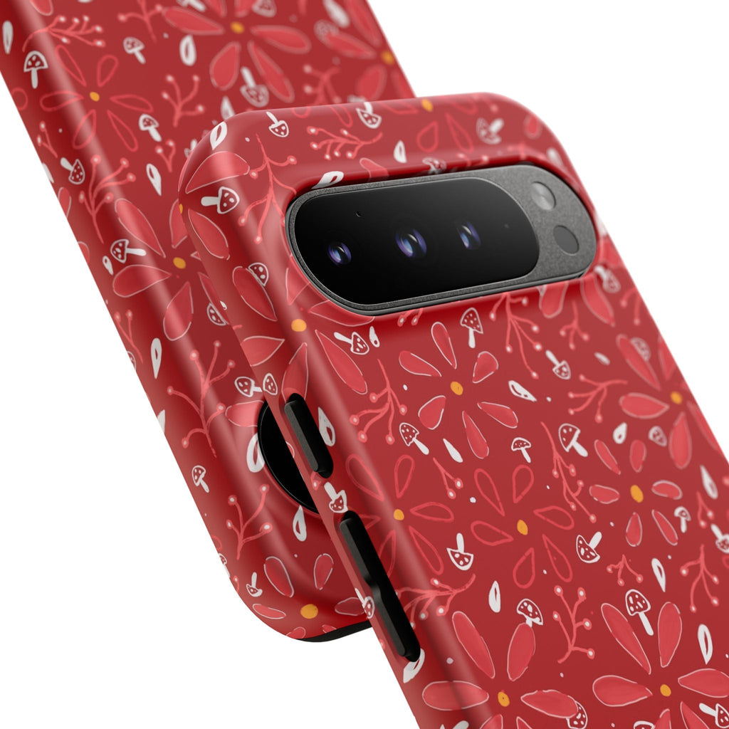 Red Flora Hand Designed Print Tough Cases Printify