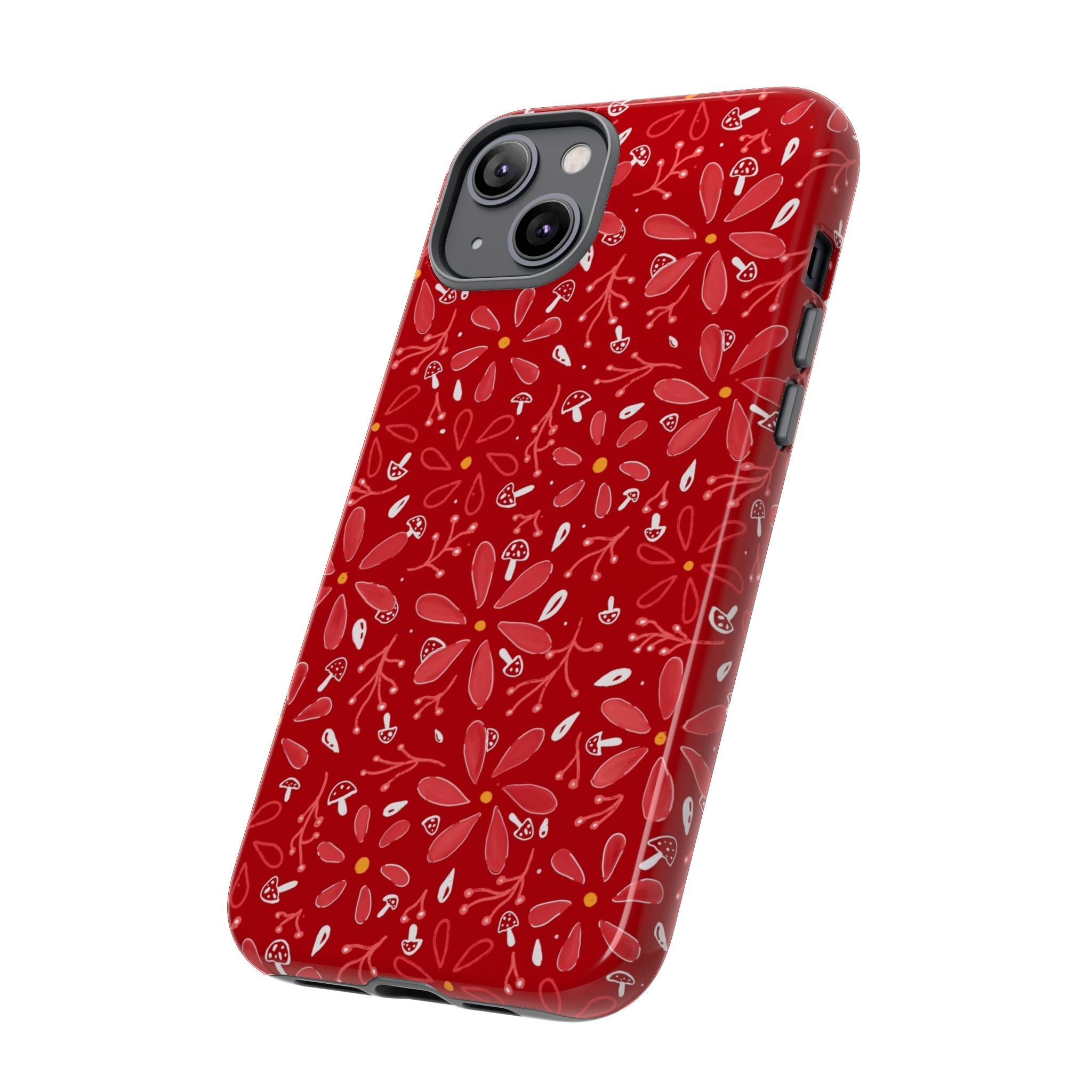 Red Flora Hand Designed Print Tough Cases Printify
