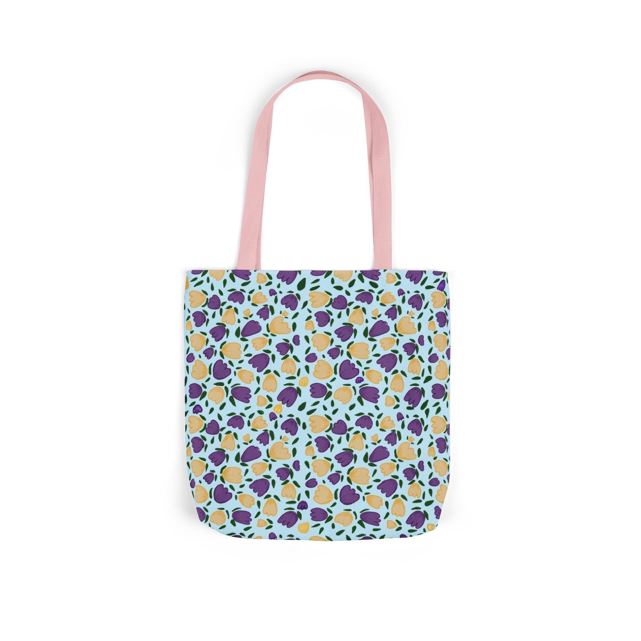 Blue Purple Cute Original Art Wild Flora Canvas Tote Bag, 5-Color Straps Printify