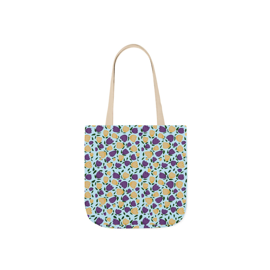 Blue Purple Cute Original Art Wild Flora Canvas Tote Bag, 5-Color Straps Printify