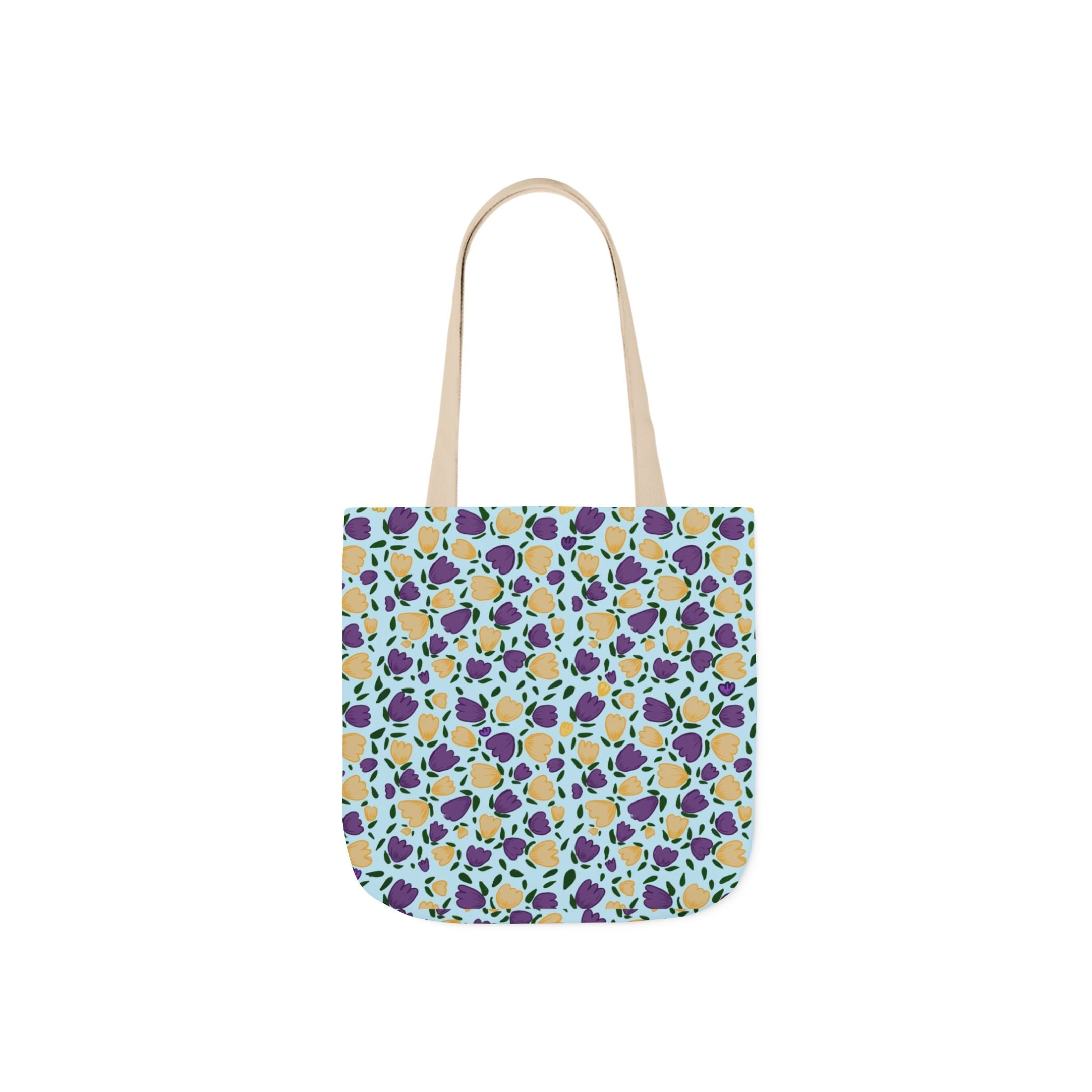 Blue Purple Cute Original Art Wild Flora Canvas Tote Bag, 5-Color Straps Printify