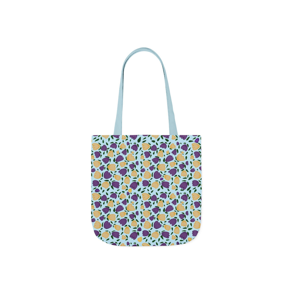 Blue Purple Cute Original Art Wild Flora Canvas Tote Bag, 5-Color Straps Printify