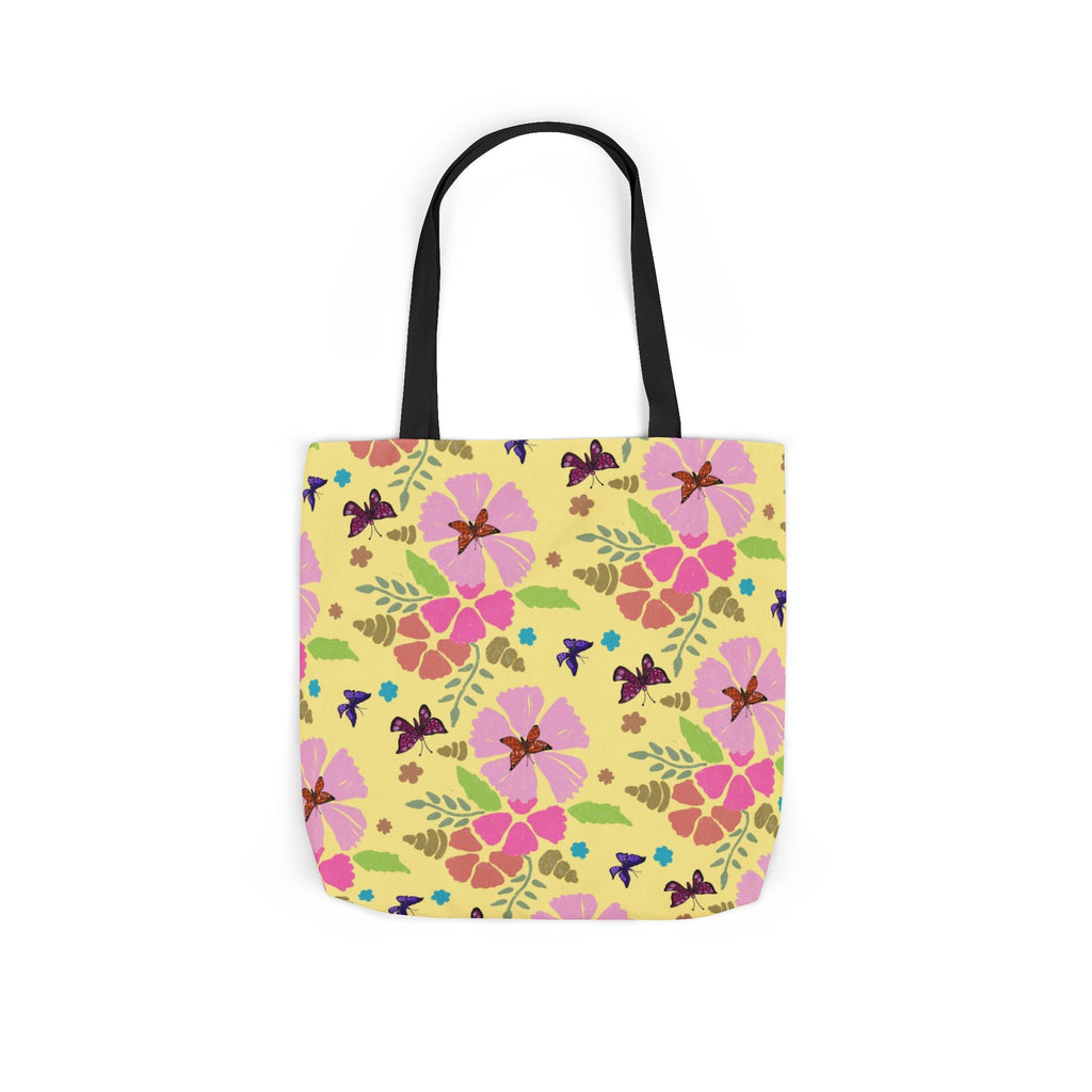 Yellow Butterfly Garden Hand Designed Print Canvas Tote Bag, 5-Color Straps Printify