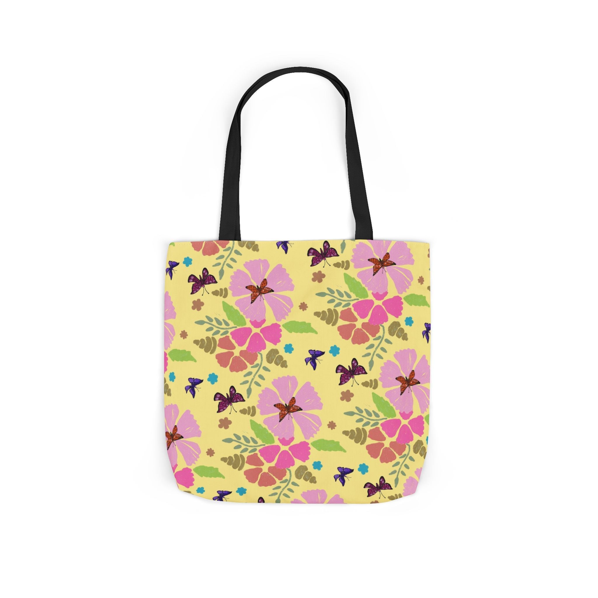 Yellow Butterfly Garden Hand Designed Print Canvas Tote Bag, 5-Color Straps Printify