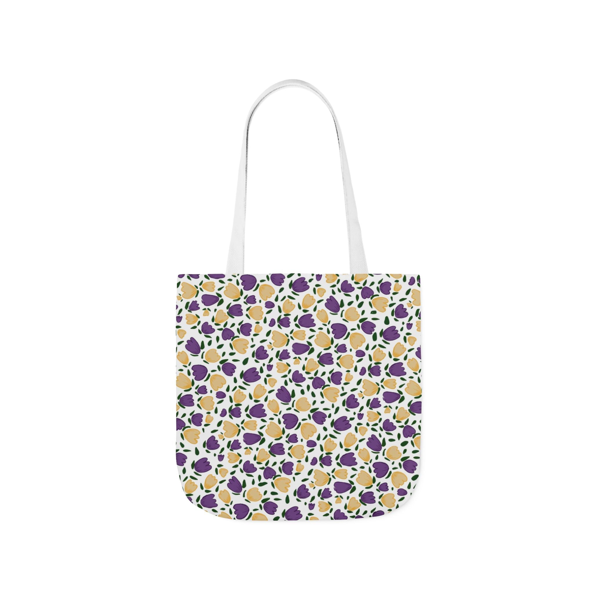 White Purple Hand Drawn Gold Flora Canvas Tote Bag, 5-Color Straps Printify