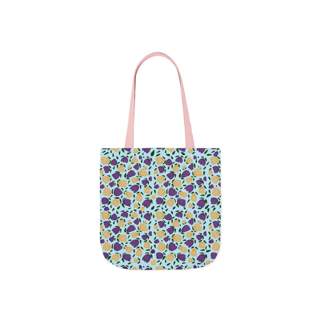 Blue Purple Cute Original Art Wild Flora Canvas Tote Bag, 5-Color Straps Printify