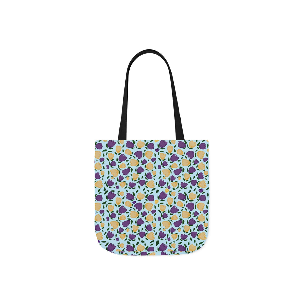 Blue Purple Cute Original Art Wild Flora Canvas Tote Bag, 5-Color Straps Printify