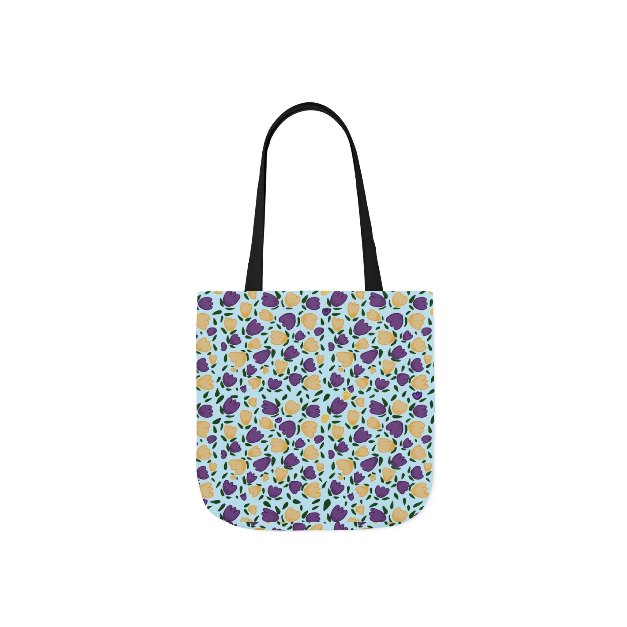 Blue Purple Cute Original Art Wild Flora Canvas Tote Bag, 5-Color Straps Printify