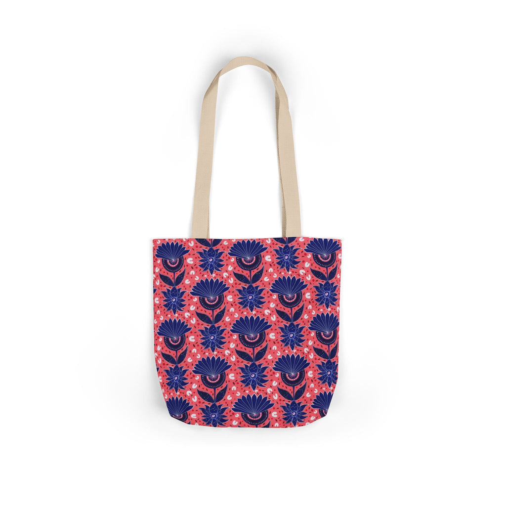 Blue Pink Botanic Canvas Tote Bag, 5-Color Straps Printify