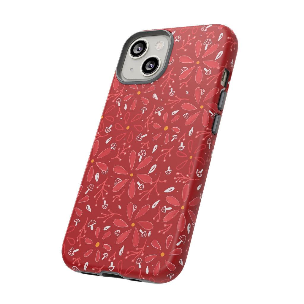 Red Flora Hand Designed Print Tough Cases Printify